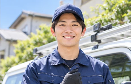 作業車の前に立つスタッフ